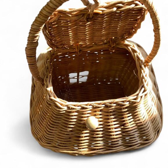 Vintage Ratan Wicker House Retro Novelty Festival Rave Basket Bag - Picture 5 of 8